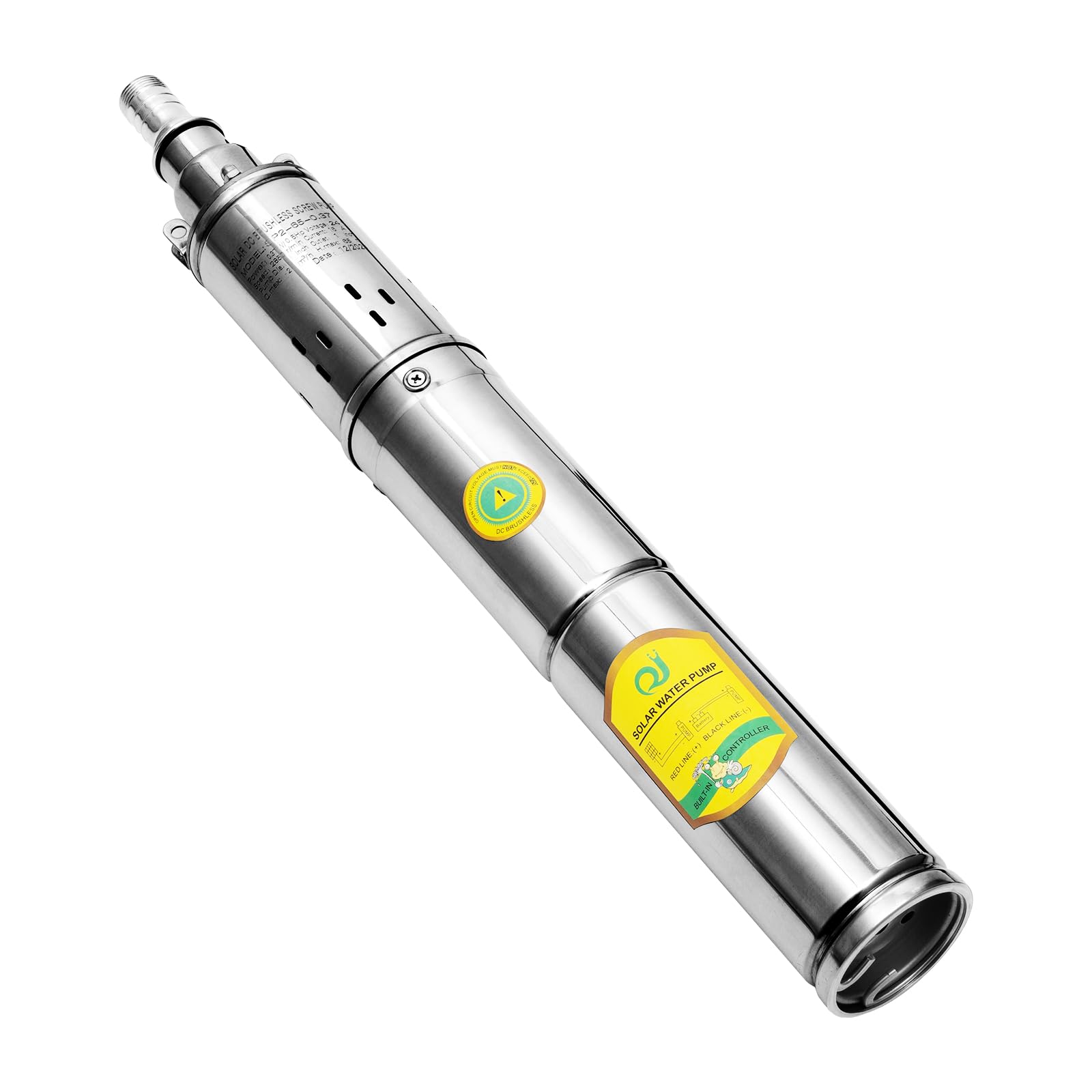Bomba solar para pozos profundos, CC 24 V, bomba solar con carcasa de acero inoxidable, bomba sumergible, altura de elevación máx. 65 m, bomba de agua solar para pozos, riego de granjas, abrevado de