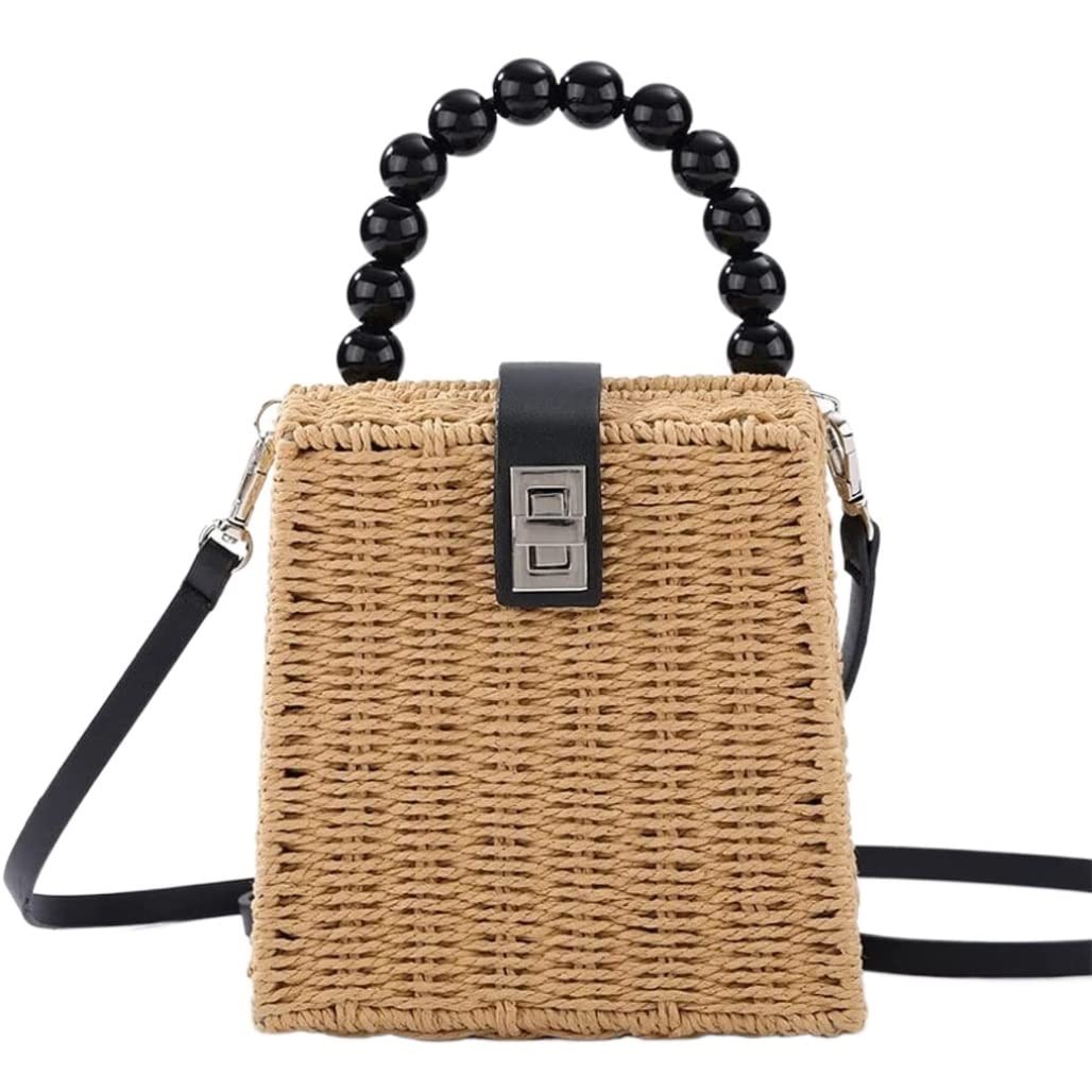 Bolso Mujer Bolso De Mimbre Verano para Mujer, Bandolera Cuadrada, Bolsos Playa Tejidos A Mano para Paja Mano
