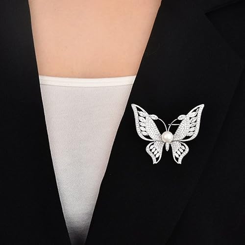 Miniatura 2 de Broches para mujer, broche de mariposa de perlas para mujer, broches de moda para ropa de mujer, obra maestra, broche, plata, Metal
