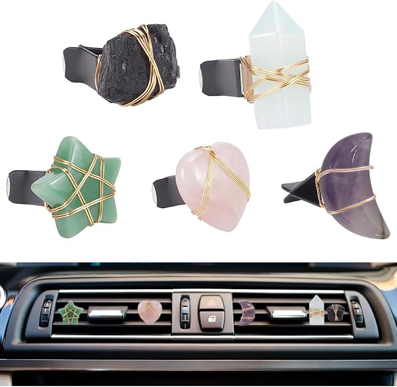 Clipes para Saída de Ar Automotiva OLYCRAFT com Pedras Naturais – 5 Estilos