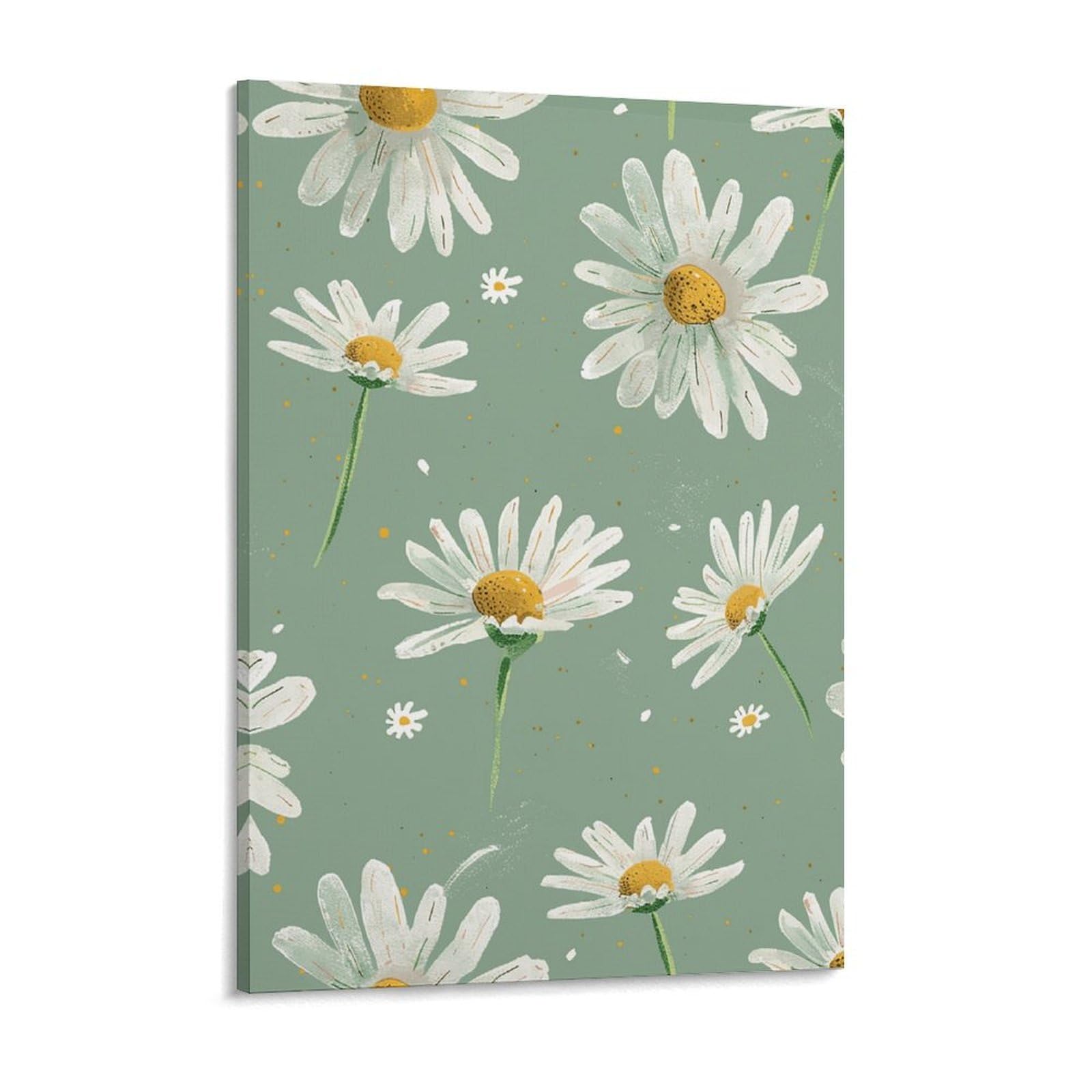 NTVOWPZO Green Daisy Pattern Canvas Wall Art for Bedroom 12x16inch Canvas Prints Artwork for Walls Modern Picture Artwork Painting for Living Room Aesthetic Wall Paintings for Bathroom Kitchen Office
