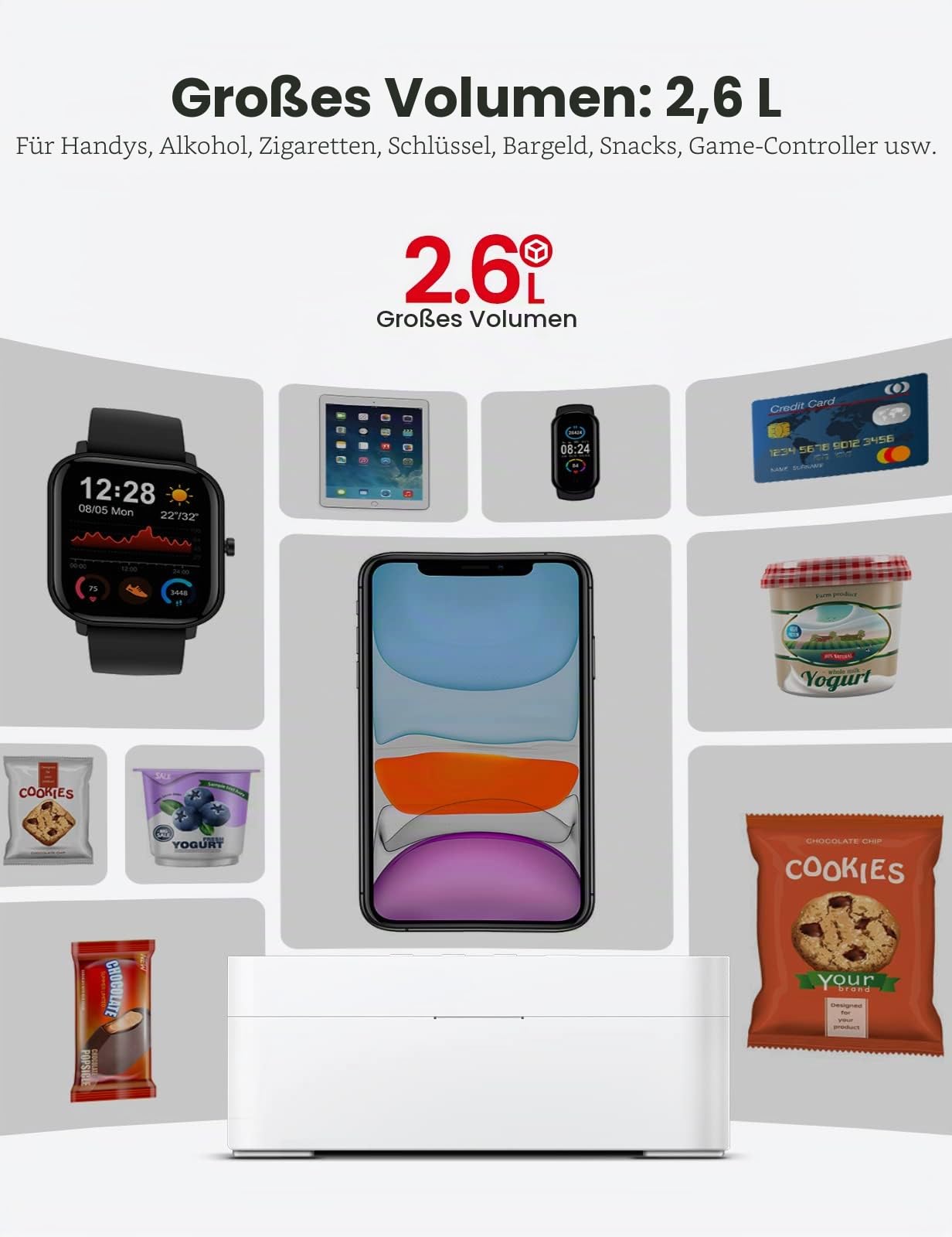 VAYDEER Handy-Safe mit Timer aus Metall, Weiß
