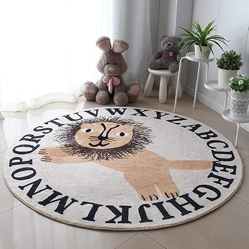 Poowe Words Lion ABC - Alfombra de juego para niños, alfombra redonda educativa del alfabeto, suave, antideslizante, para el dormitorio de los niños