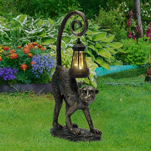 Solar Monkey Garden Decor Outdoor Statue - Monkey With LED Waterproof Sculptures Lights, Monkey Pond/Yard Statues Outside Decoration, Home, Lawn, Patio, Resin Animal Ornament, Women/Gardening Gift