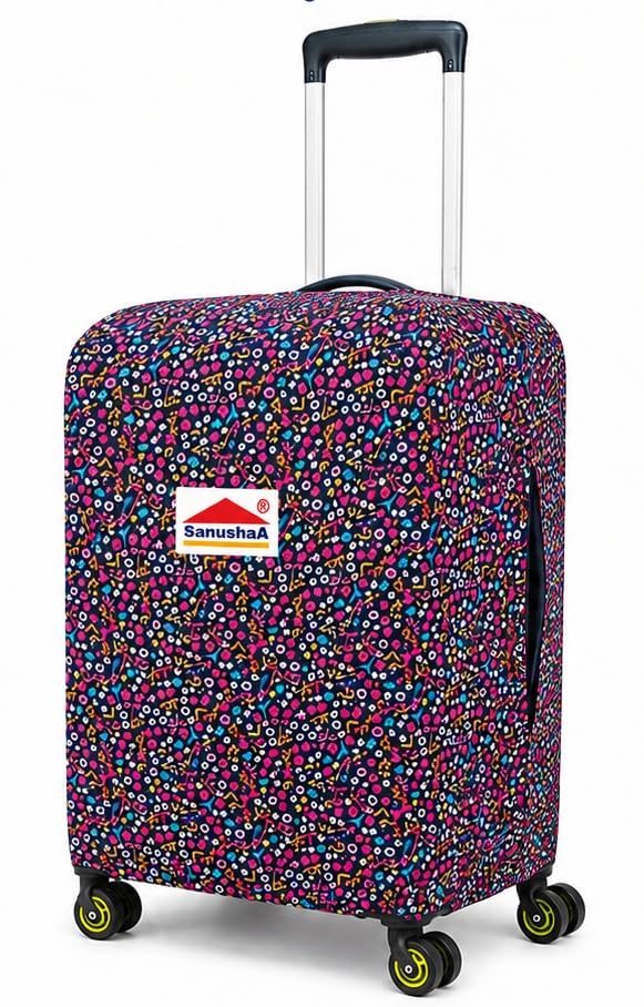 sanushaa Flower Prints Polyester Strachable Luggage Protection Cover | Size Medium 65cm (24 Inch), Black Colour-picture-41