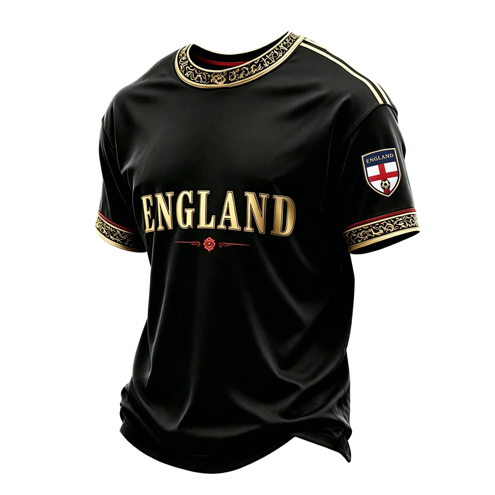 England Football Men's England World Cup Soccer Shirt Breathable Lightweight Short Sleeve Crew Neck Athletic Tops for Supporters and Fans 02-Black XL