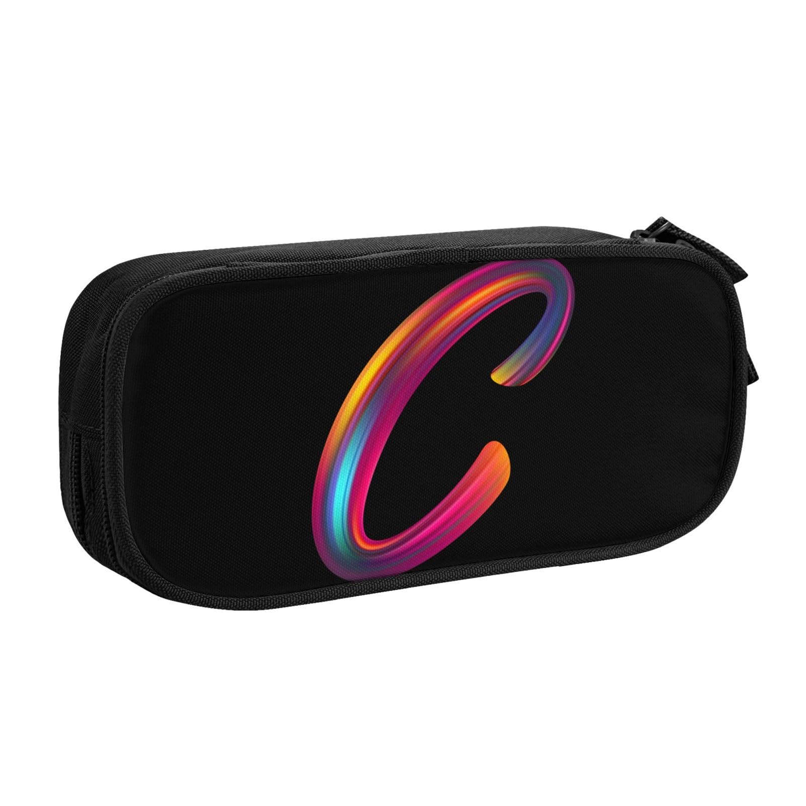 Cute Initial Pencil Case for Kids Students, Large Capacity Pencil Pouch for Boys Girls, Letter Design Pencil Box Pen Bag Office Stationery Organizer, Rainbow Letter C