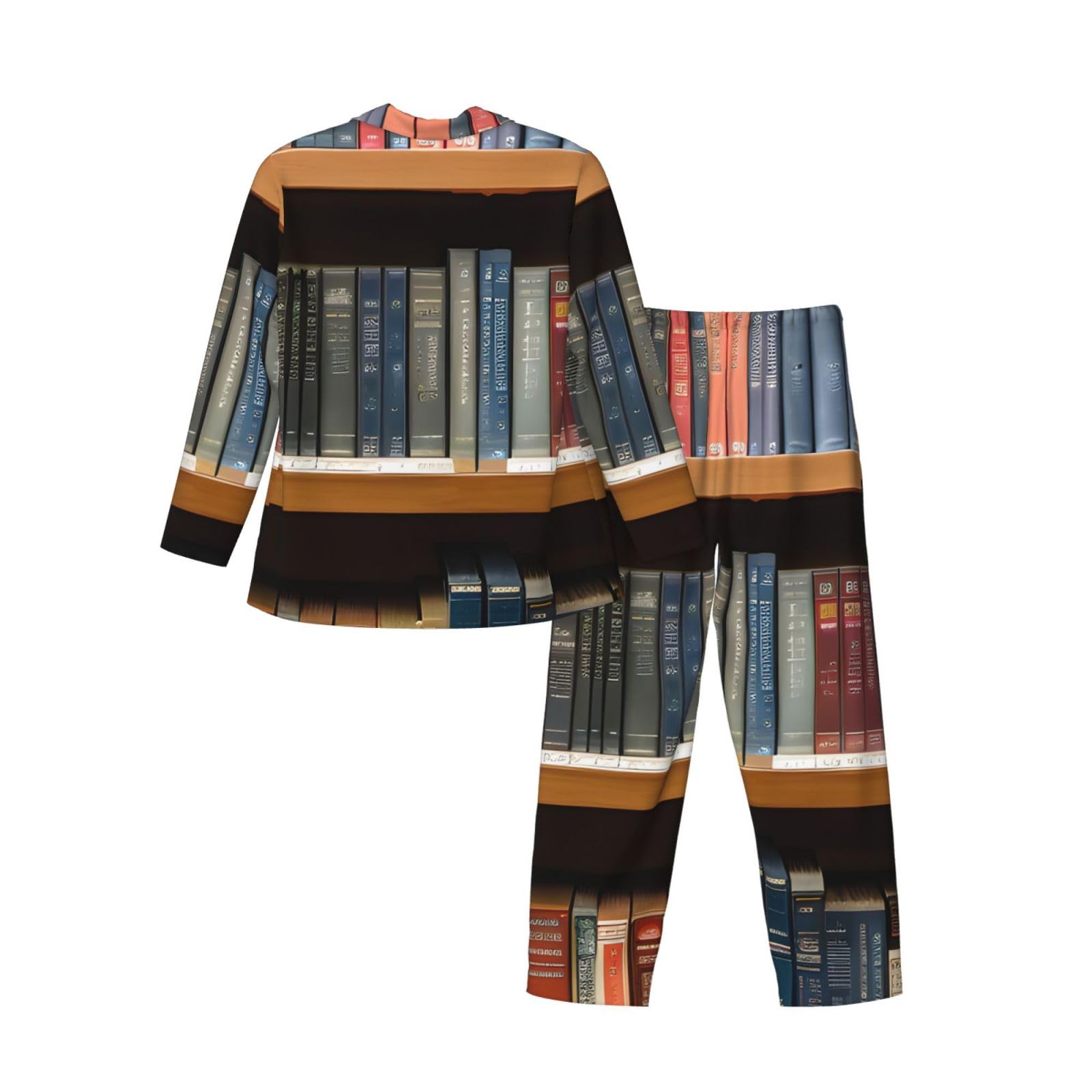 Library Bookshelf 1 Stampa Uomo Manica Lunga Pigiama Set Sleepwear Due Pezzi Lounge Set Traspirante Nightwear