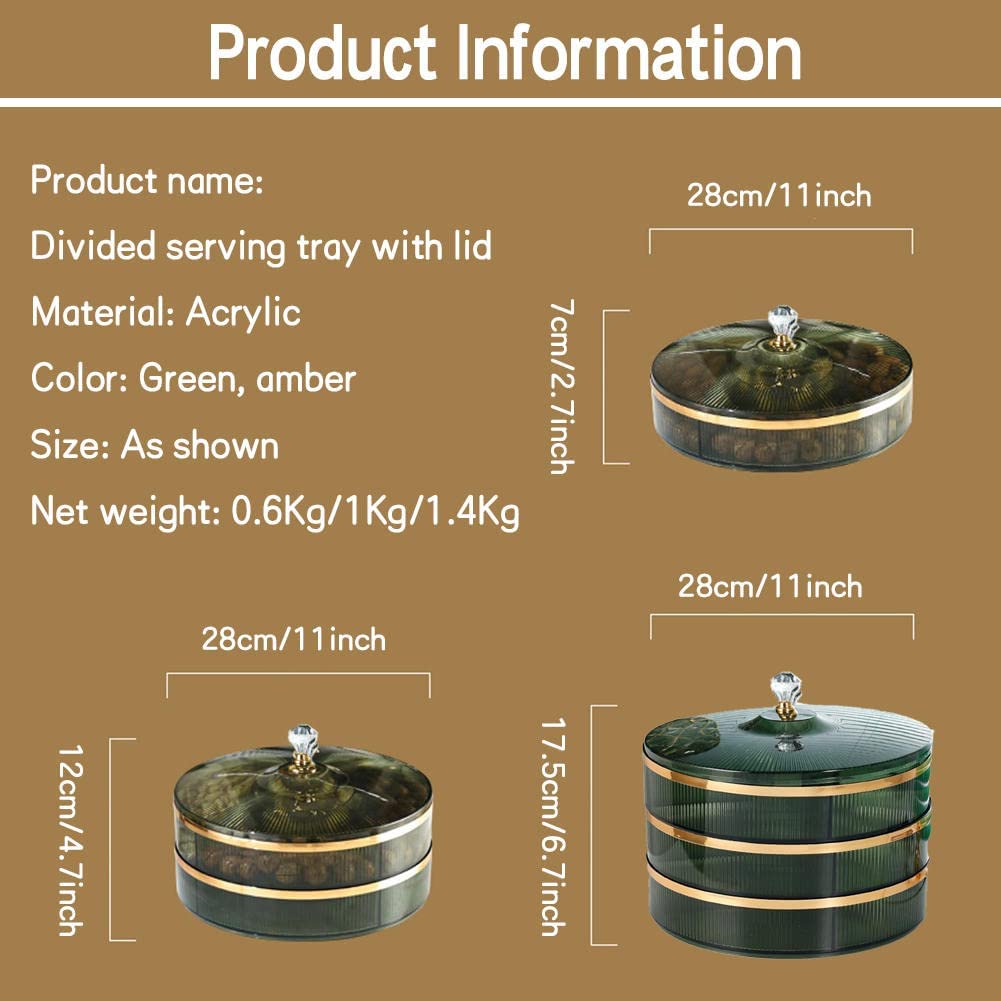 Taca na przekąski o dużej pojemności z pokrywką na imprezy, podzielona taca do serwowania ciasteczek, orzechów i cukierków, taca na owoce gospodarstwa domowego, nadaje się do zielonego motywu do