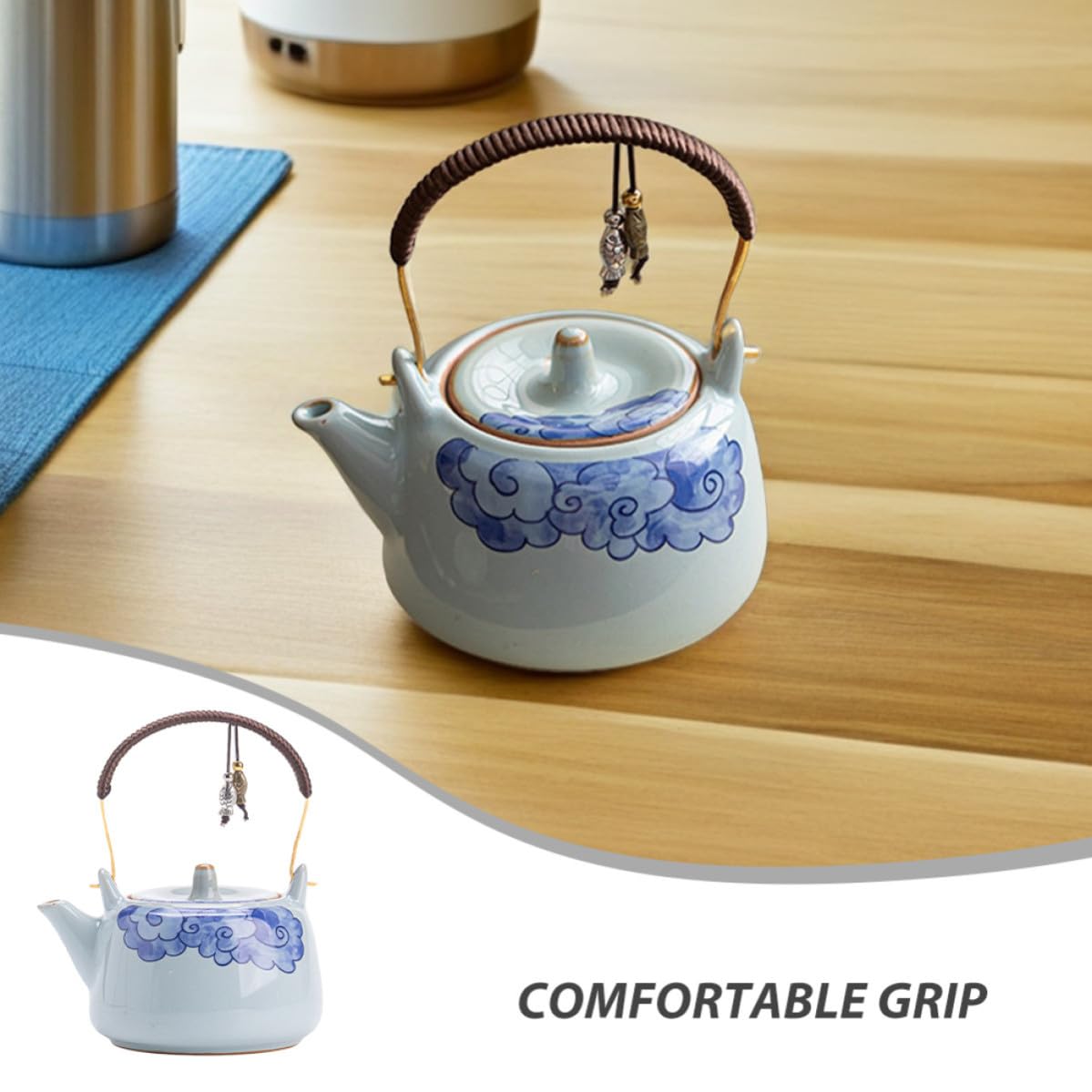 ARTIBETTER Tetera de Cerámica, Tetera China de Cerámica, 250ml, Azul, con Asa, Fácil de Limpiar y Agarre Cómodo, para Infusiones en Casa y Pequeñas Reuniones