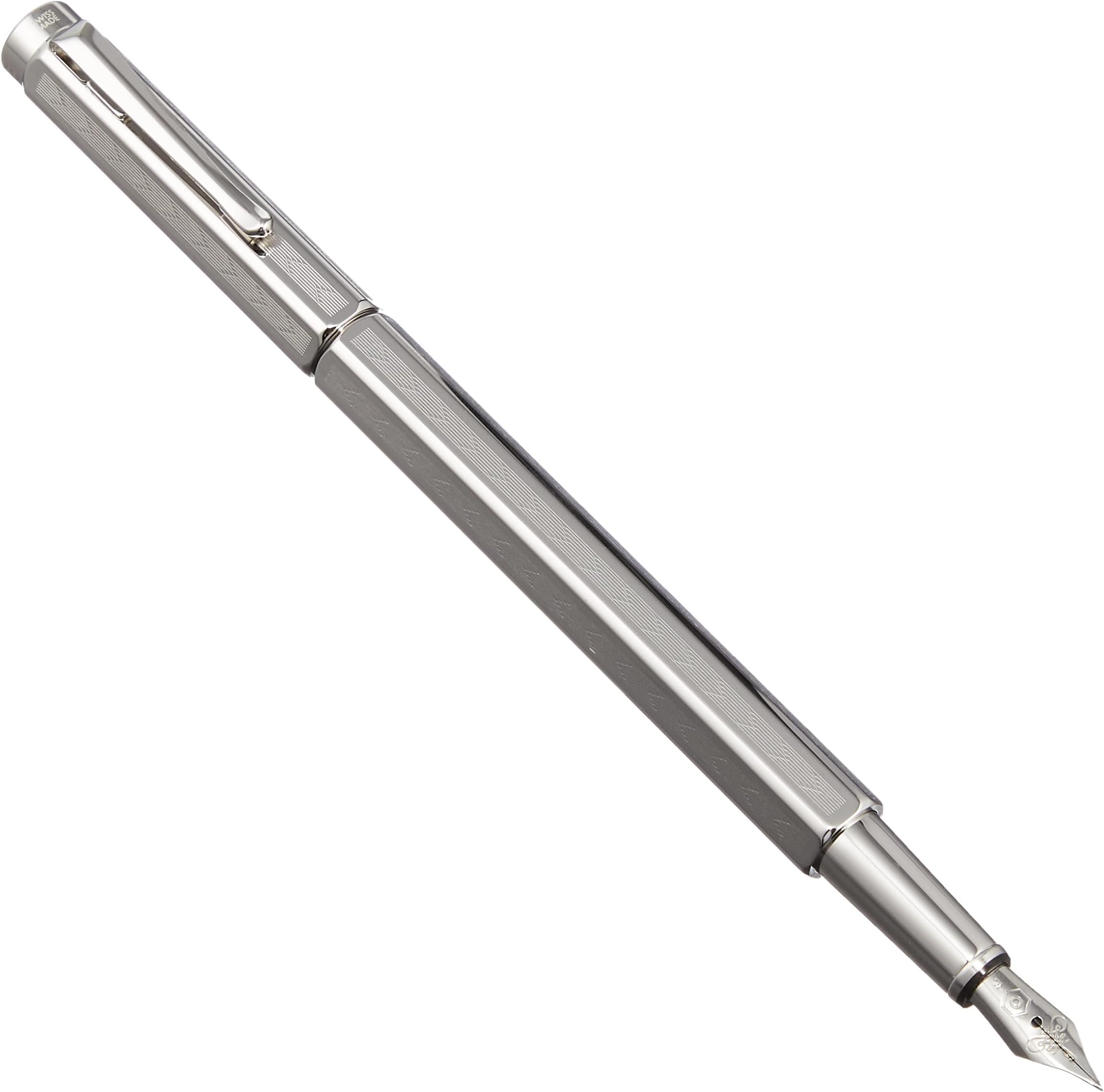Caran d' Ache Ecridor Chevron Palladium Coated Fountain Pen - Fine Nib, Silver,Dimensions: 13.5 cm with cap,0958.276
