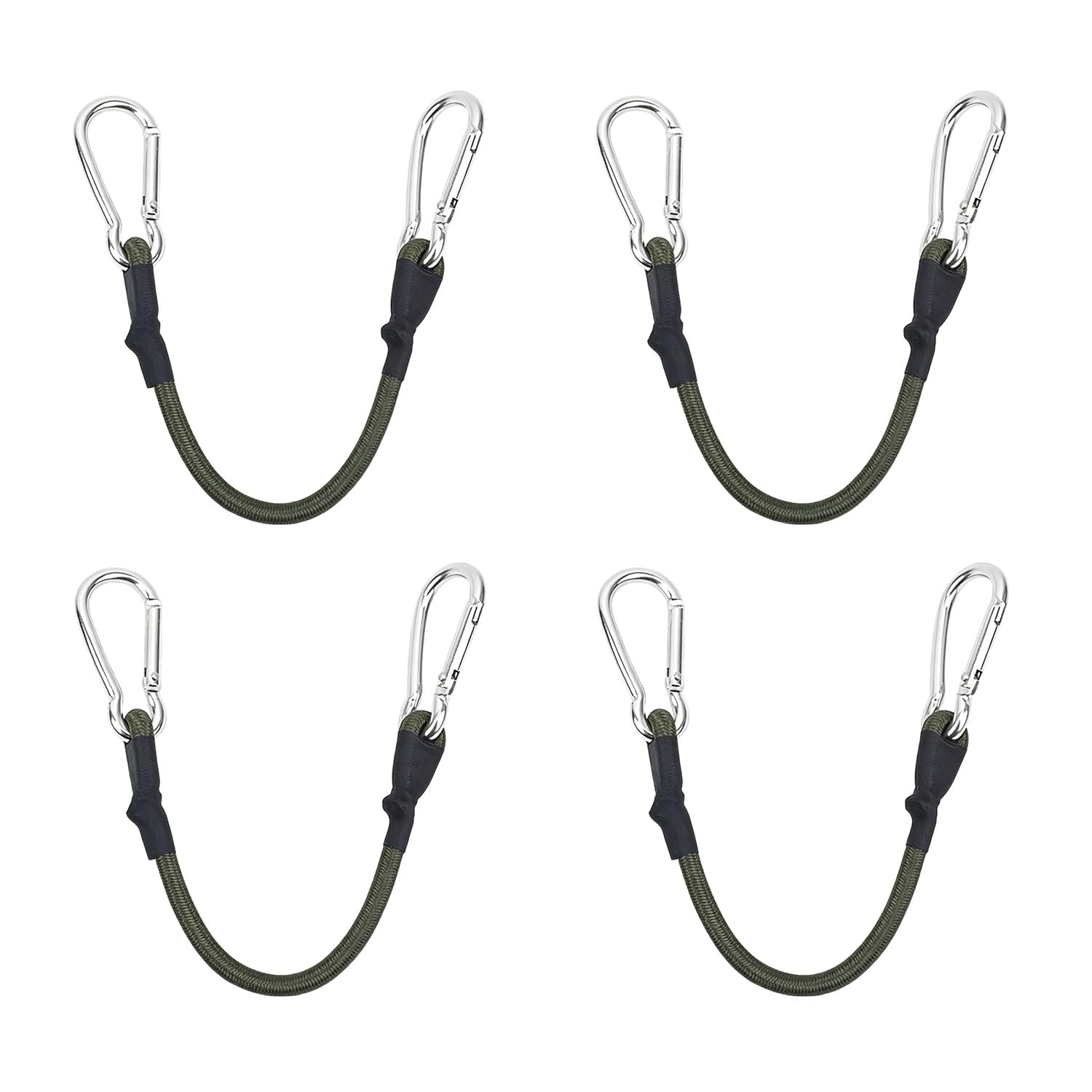 4 Pezzi Corde Elastiche con Gancio Moschettone, 30cm x 8mm Corda Elastica in Lattice ad Alta Resistenza, Cinghie Elastiche per Portapacchi, Valigie, Campeggio, Teloni e Fissaggio Bagagli, Nero