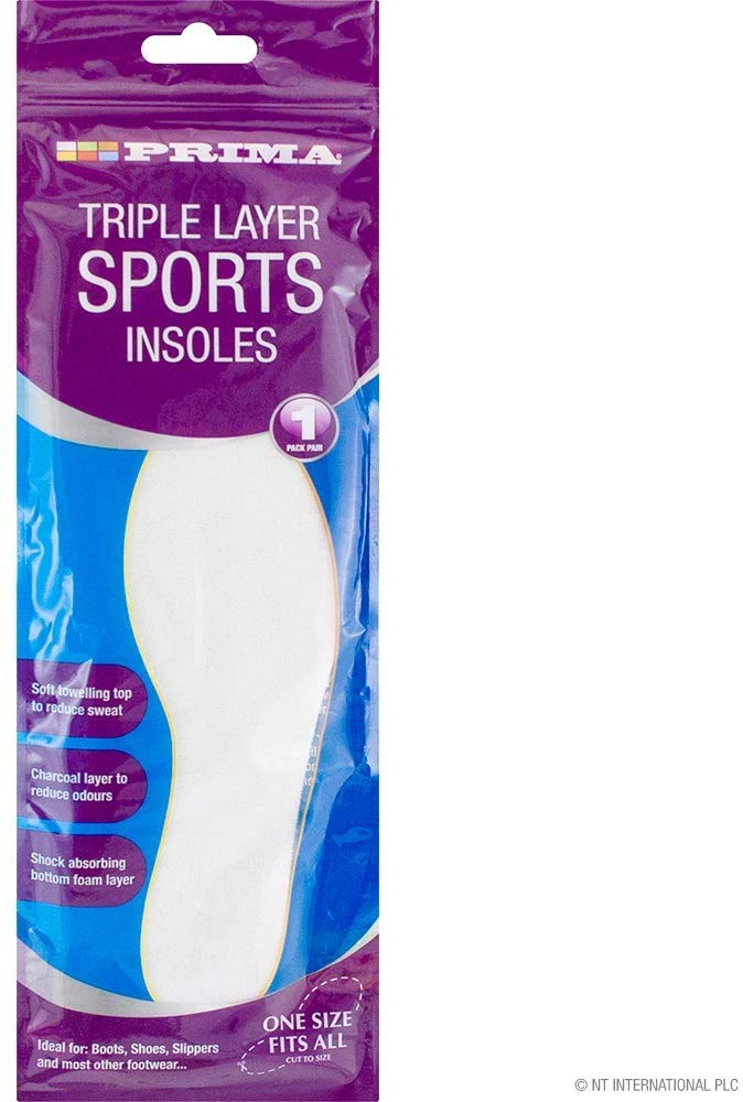Sports Insoles Triple Layer Charcoal Sports Running Jogging Anti Odour Insoles