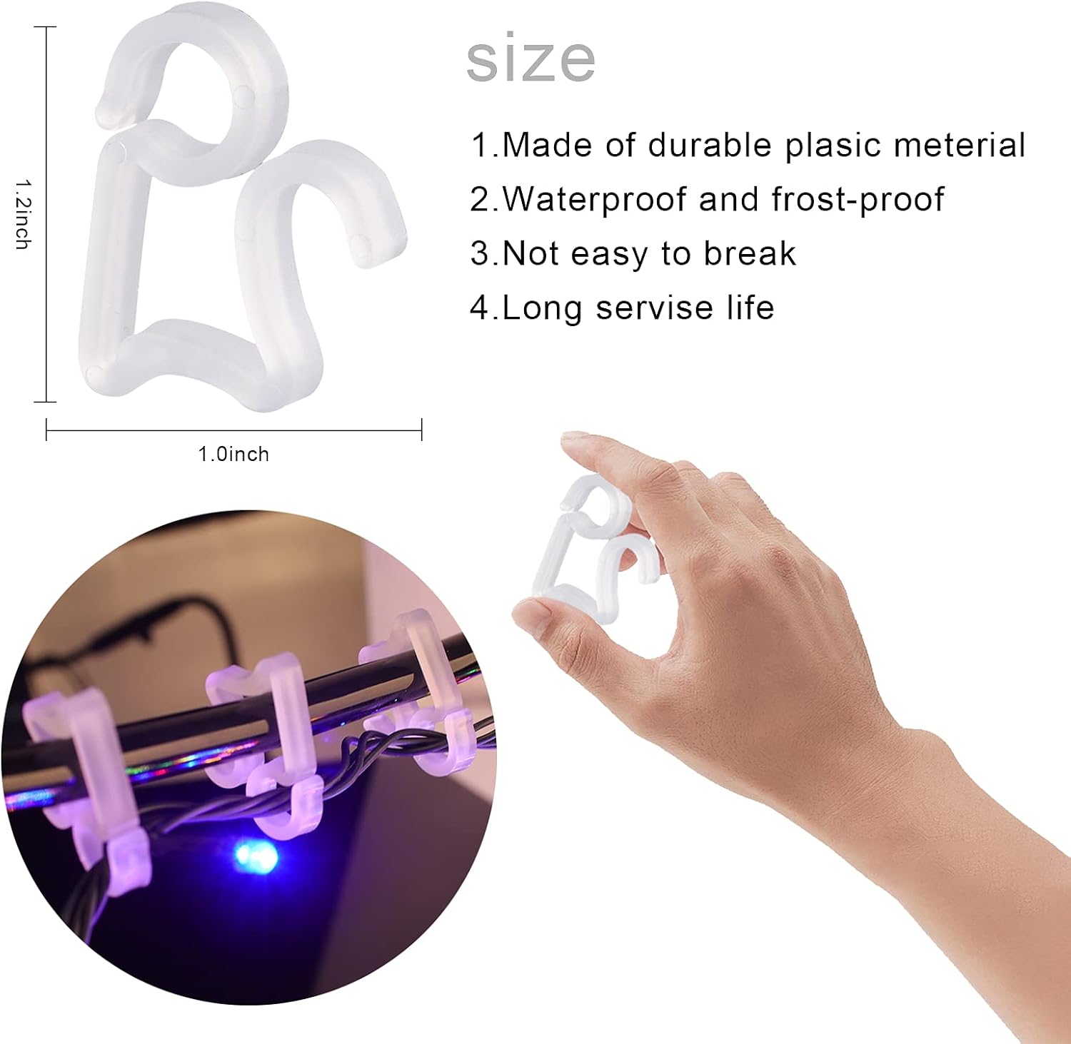 Uneam Christmas Light Clips Mini Gutter Hang Hooks Weatherproof Plastic Clips for Christmas Party Outside Light Decoration (Large)