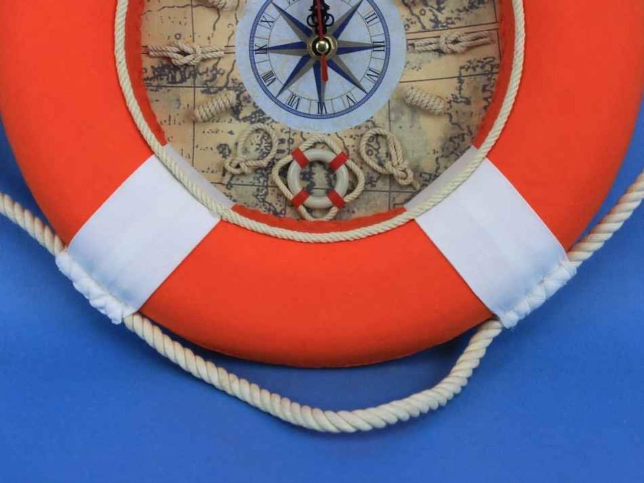 Hampton Nautical Vibrant Orange Decorative Life Ring Clock with White Bands, 12"