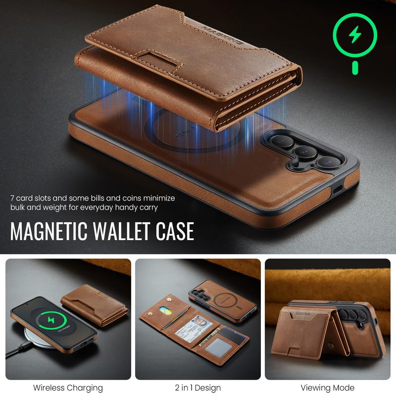 Funda Samsung S24 marrón estilo cartera con protector antichoque extraíble 3