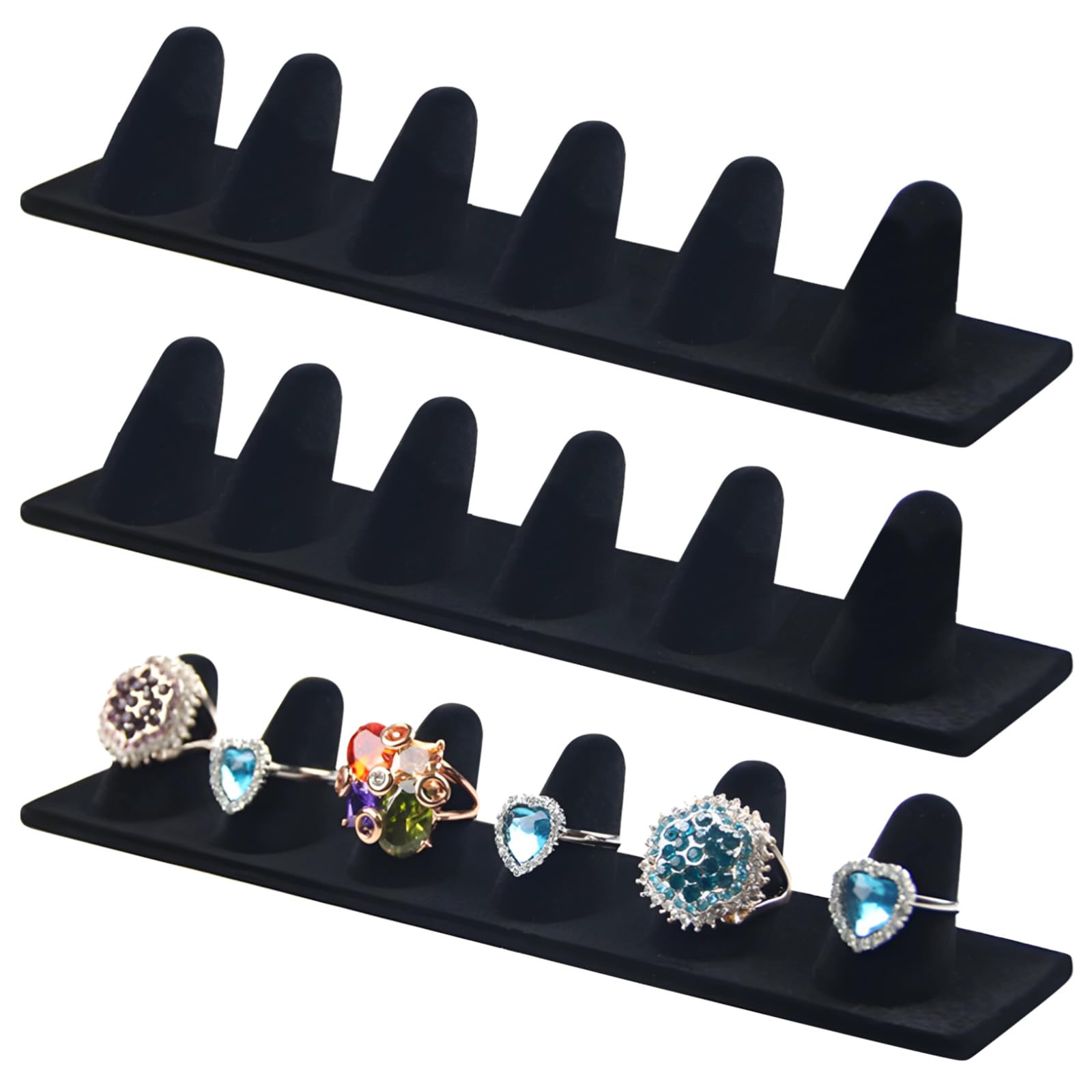 Présentoir à bagues en velours noir PONDON avec 6 emplacements pour bijoux