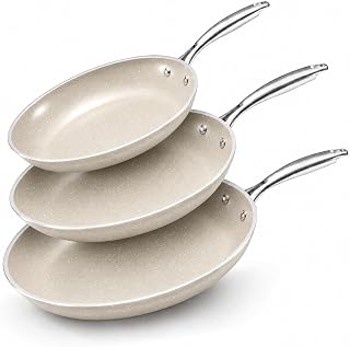 GRANITESTONE Ceraluxe 3 Pc Ceramic Non Stick Frying Pans Set, Taupe