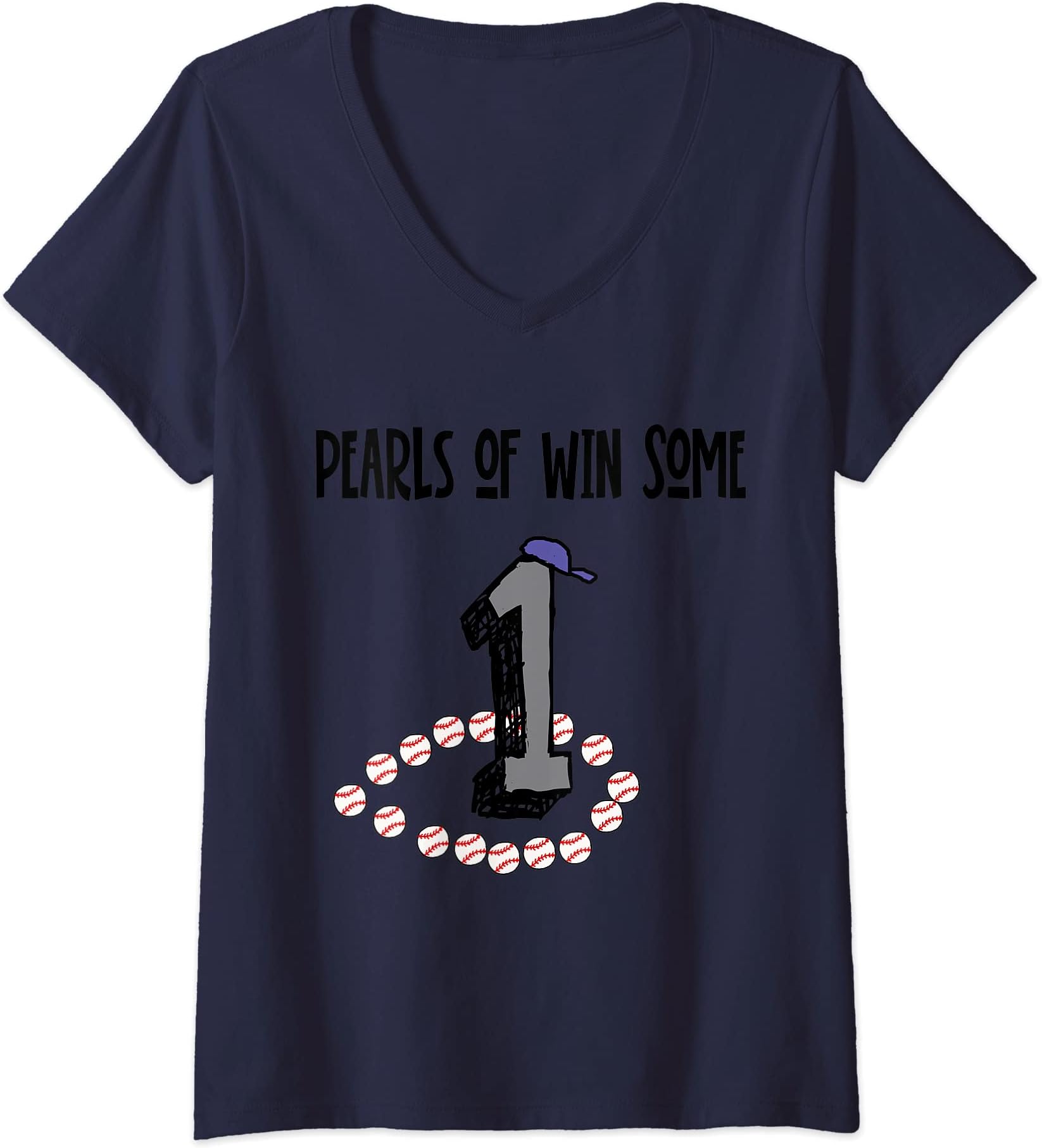SmileteessportsWomens Smileteessports Number One Baseball and Pearls of Win Some V-Neck T-Shirt