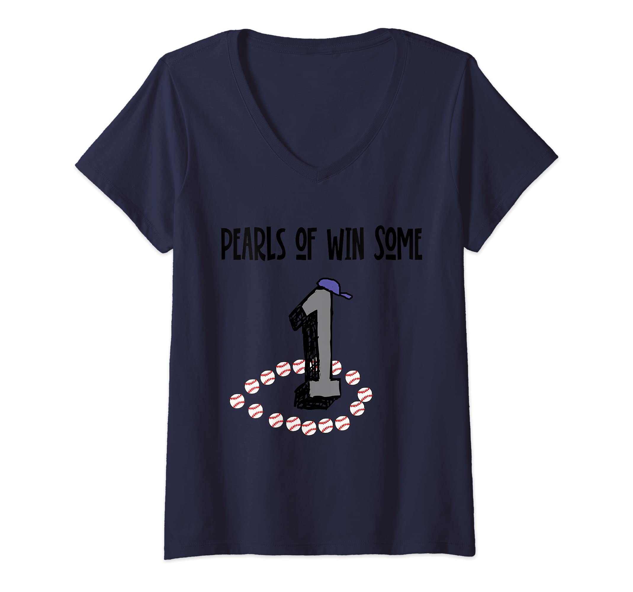 SmileteessportsWomens Smileteessports Number One Baseball and Pearls of Win Some V-Neck T-Shirt