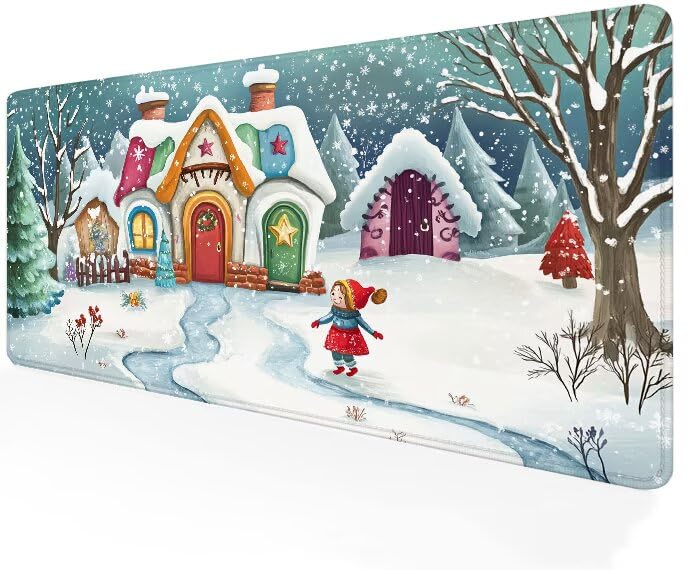 Tapis de souris maison neige XXL grand format pour joueur tapis souris caoutchouc antidérapant