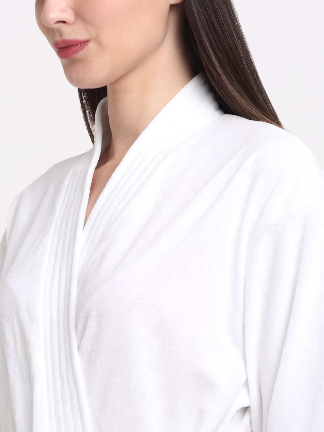 CREEVA Everyday Unisex Micro Terry Bathrobe Collection With kimono collar and 1 Pocket, 3/4 Sleeve Bath Robe Super Soft Light Weight - White - Image 5 thumbnail