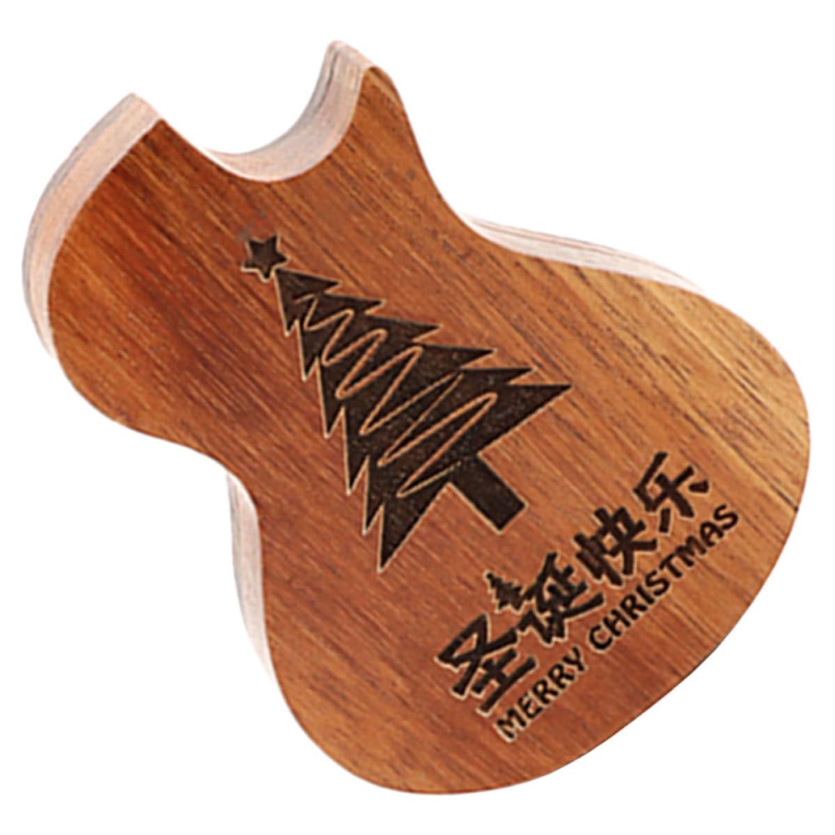 Kisangel 4 Pezzi Scatola Portaplettri per Chitarra in Legno Marrone a Forma | Design a 3 Scomparti, Grana Naturale, Portatile e Facile da Trasportare