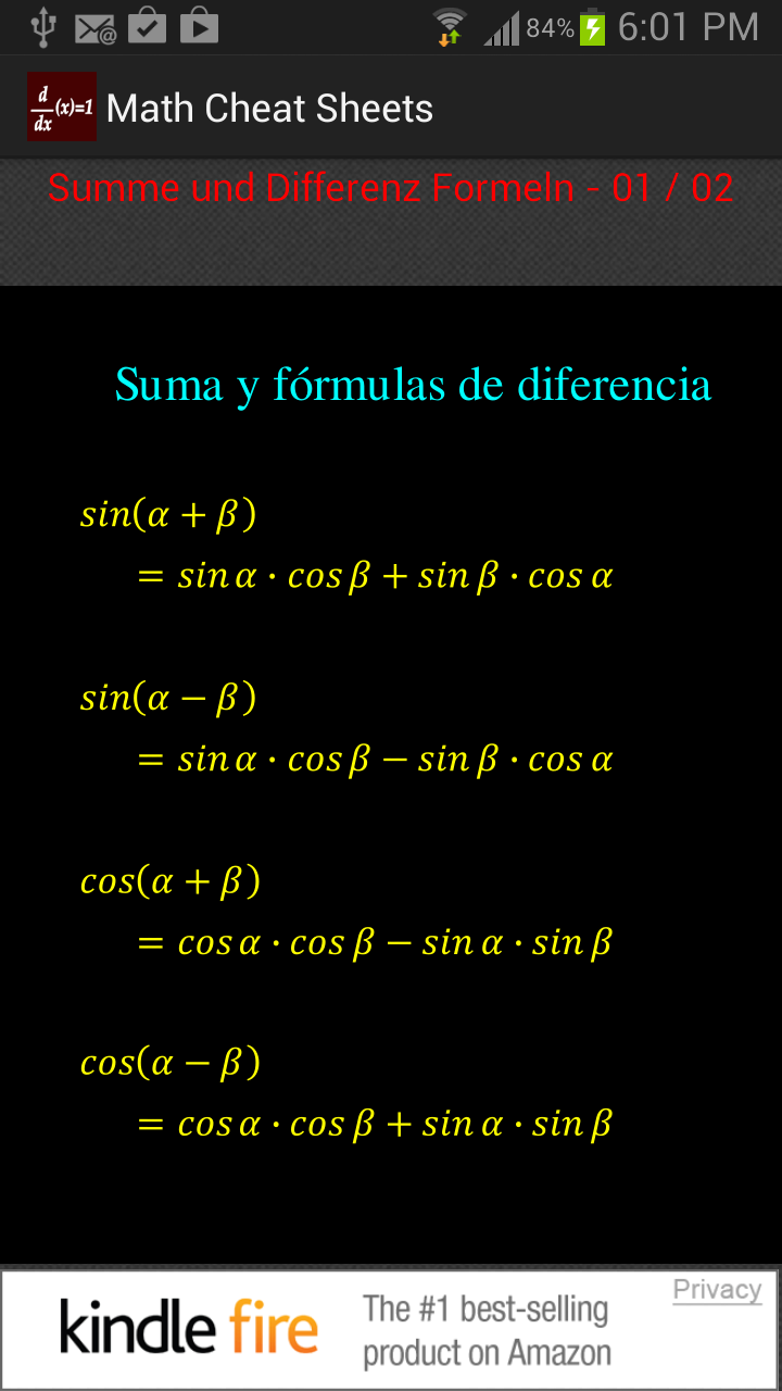 Math Cheat Sheets - App on Amazon Appstore