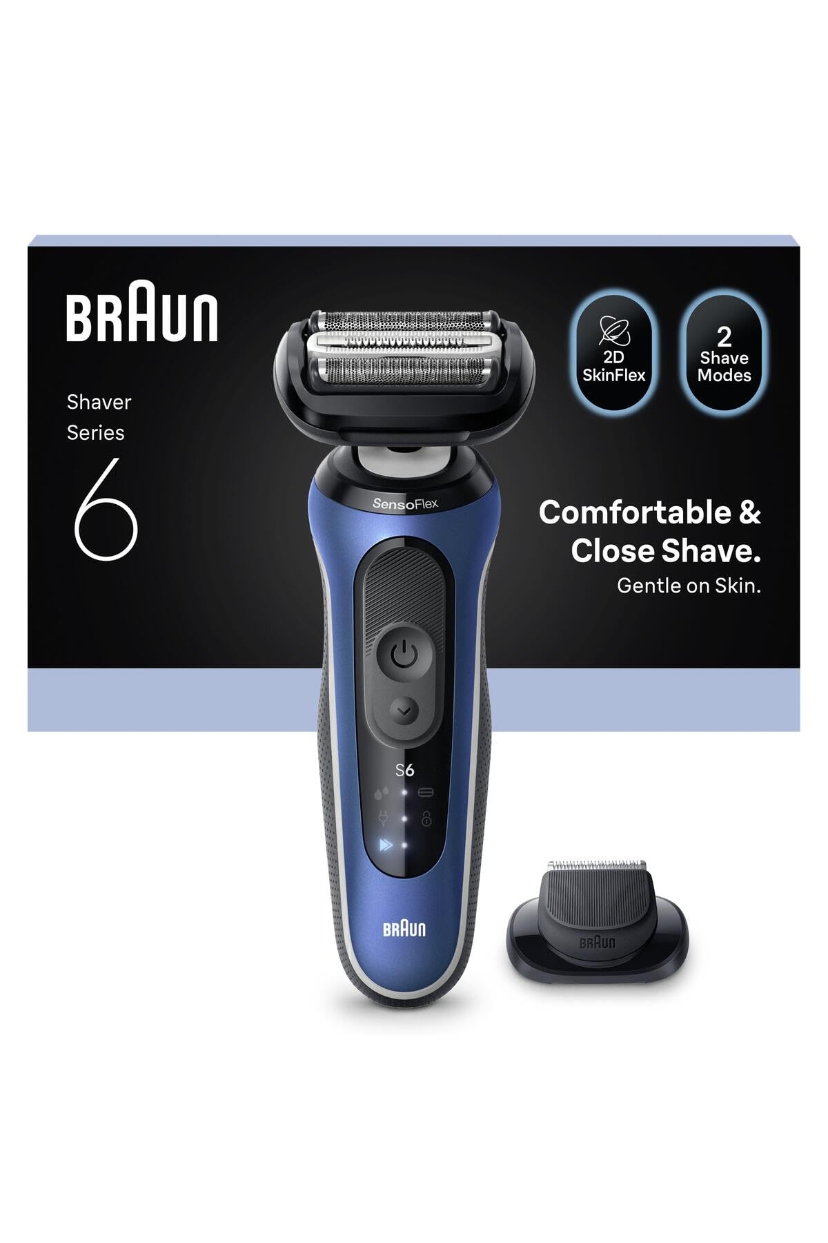 Braun Series 6 Maquinilla de afeitar eléctrica para hombre, con 60 minutos de autonomía, recortadora de precisión, cabezal recortador de precisión, afeitadora inalámbrica en seco y húmedo para hombres