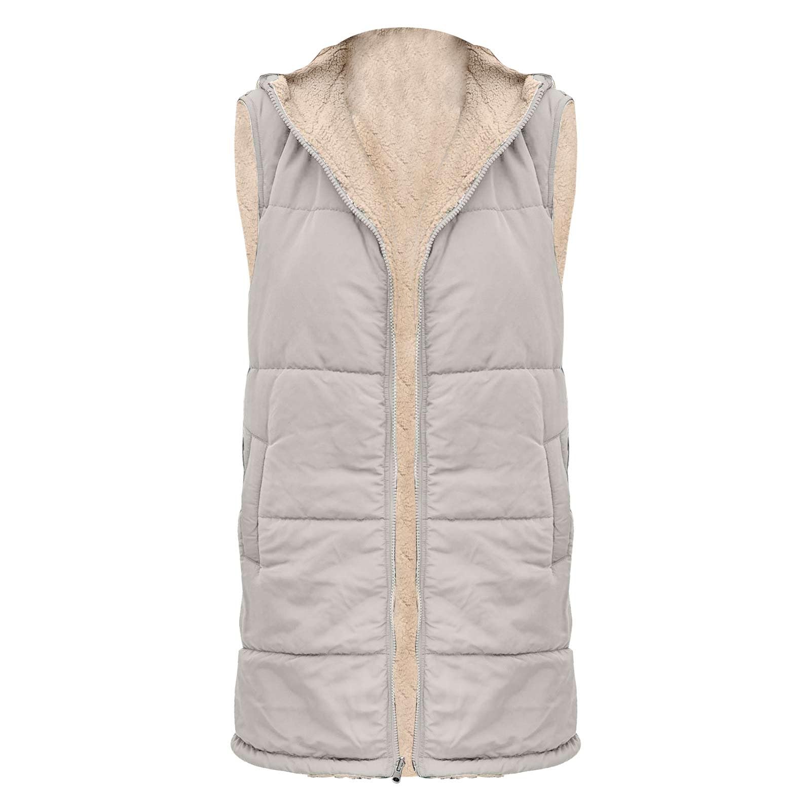 Chaleco de invierno para mujer, largo con capucha, chaleco de forro polar para mujer, sin mangas, con cremallera, chaleco con capucha, con bolsillos, chaleco acolchado de tallas grandes, chaqueta de