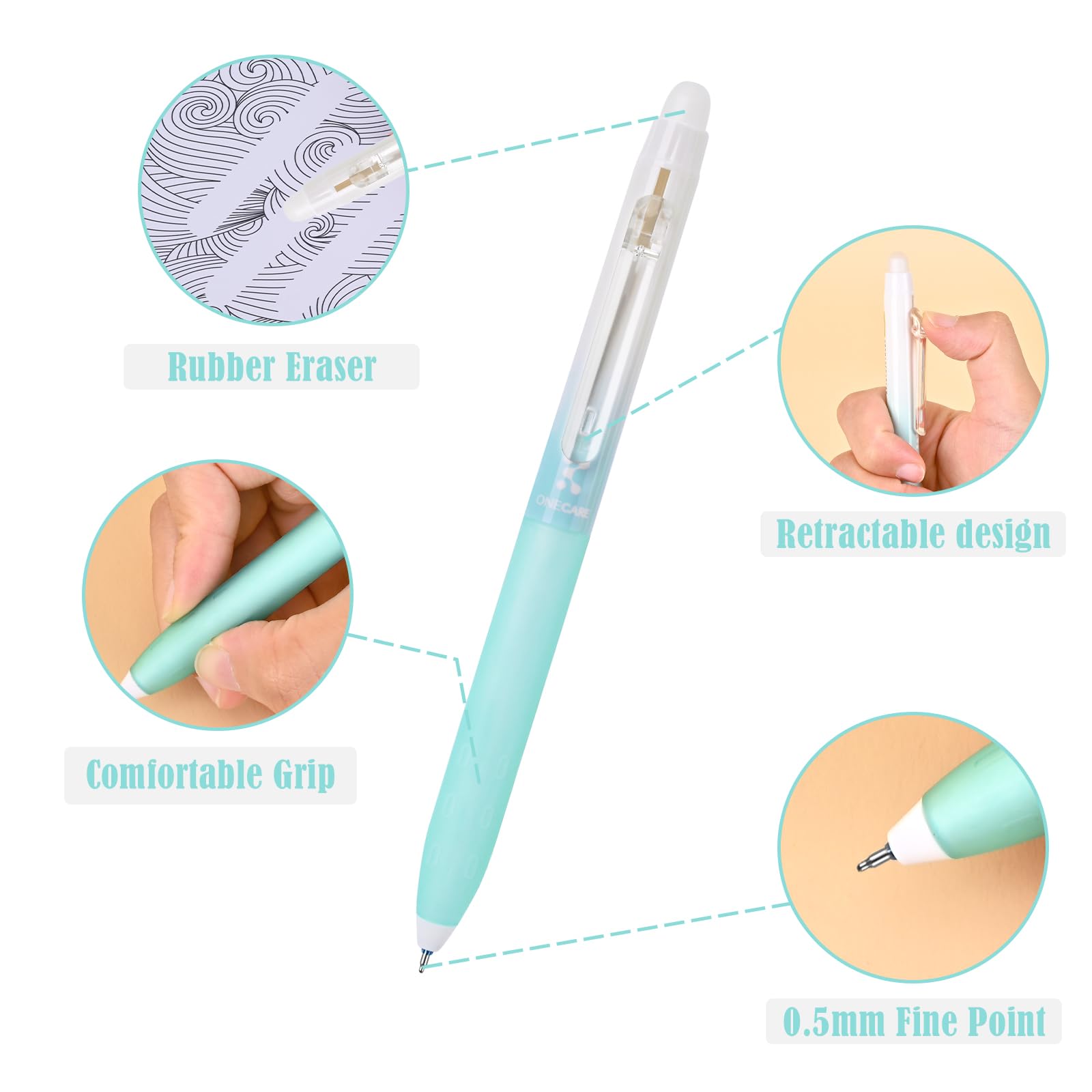 BAYTORY Retractable Erasable Gel Pens, 4Pcs Blue & 4Pcs Black Ink Pens & 10Pcs Black Refills - Image 3