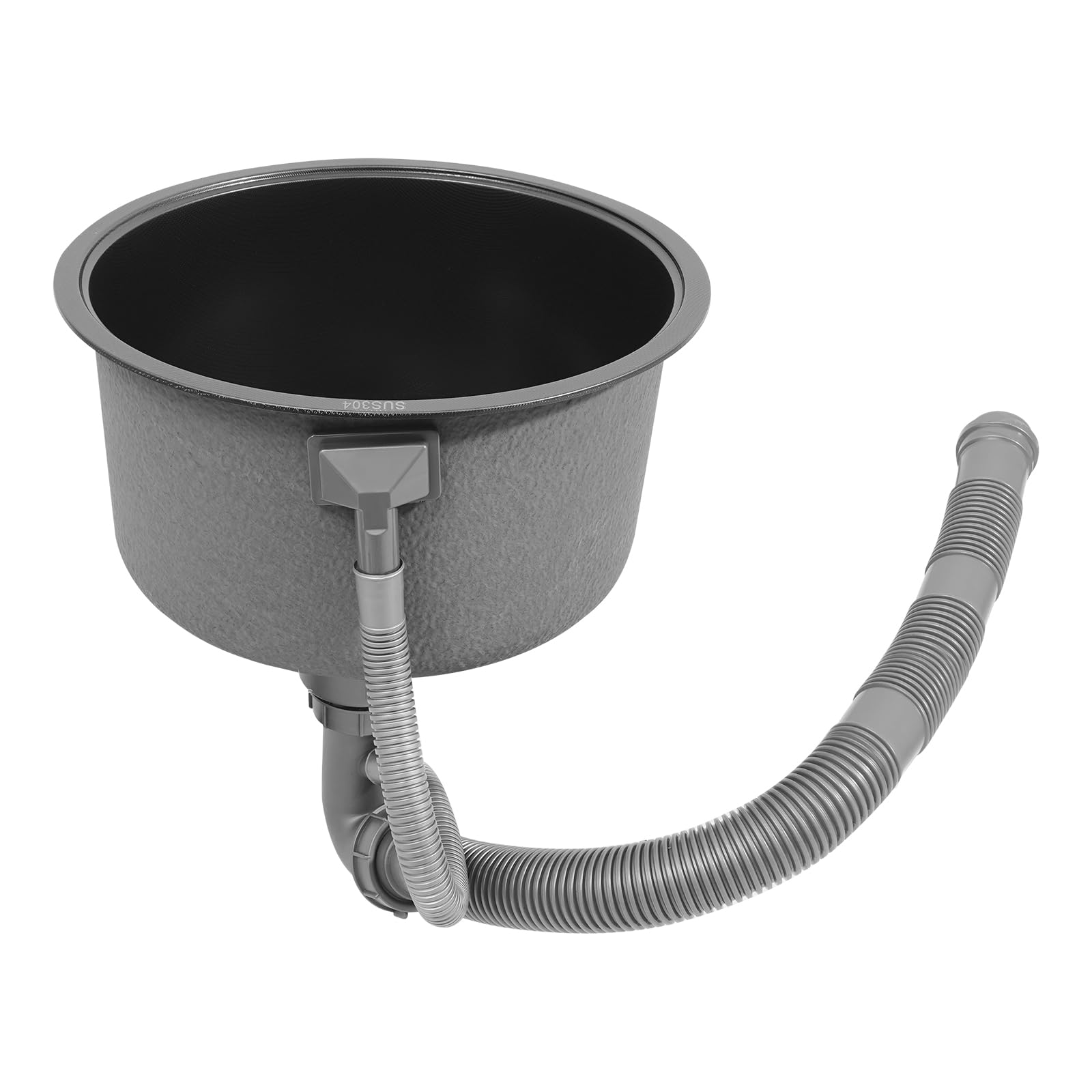 Évier rond en acier inoxydable 304 - Noir - Avec couvercle - Avec tuyau d'évacuation - 36 x 19 cm - Pour appartements, restaurants