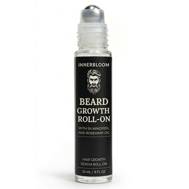 Innerbloom Minoxidil 5 Beard Growth Roll-On Beard Growth Roller with Rosemary Oil Ultra Portable
