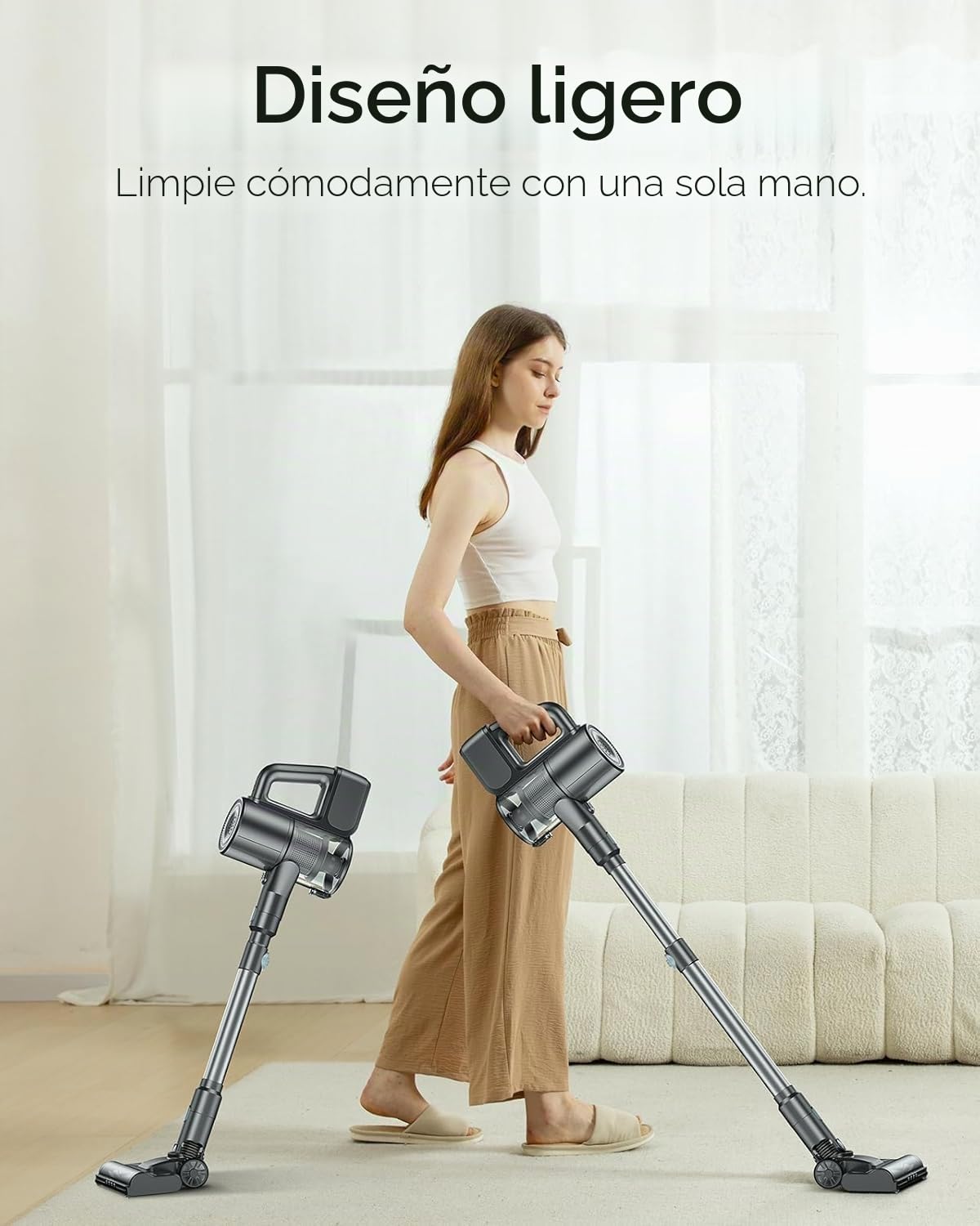 Aspiradora Escoba sin Cable, Aspira y Friega 2 en 1, Fregasuelos sin Cable Aspiradora Inalámbrica de Mano Ligera con luz LED Verde, aspiradora de Escoba Apta para Pelo de Mascotas/Suelos Duros