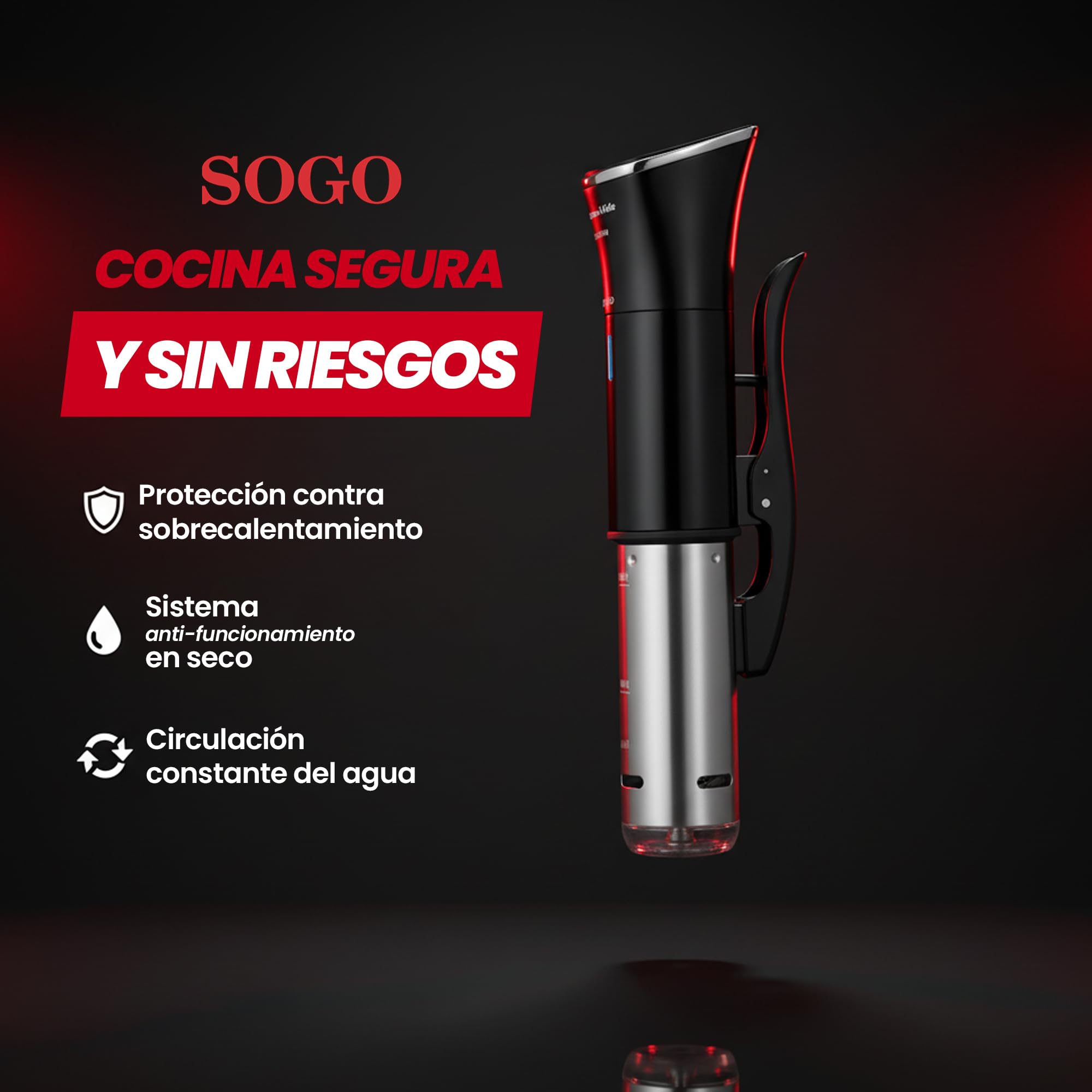 SOGO Roner sous vide électrique à cuisson lente dans l'eau, écran numérique et contrôle tactile – Roner cuisine basse température et circulation constante 15 l – Cuisine précise contre la surchauffe
