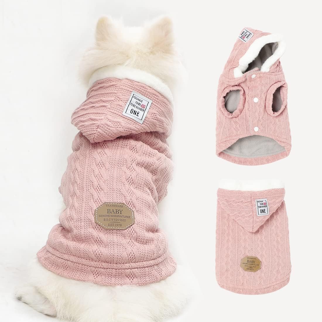 CAVSOIR Dog Sweater Knitted Dog Hoodie Soft Warm Fleece Lined Dog Coat with Hat Small Medium Dogs Cat Puppy Clothes Suit for Winter Cold…