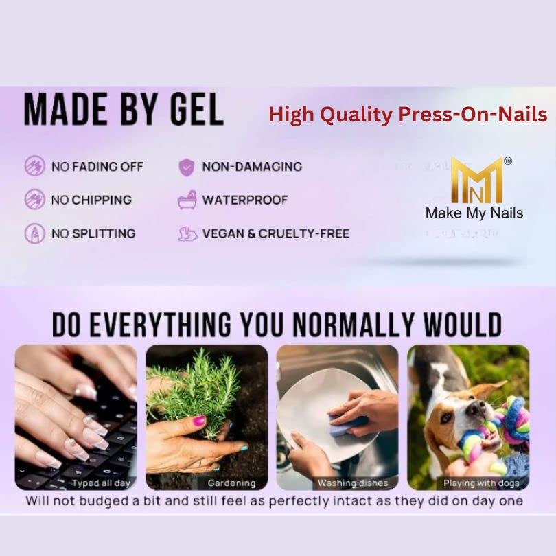 Makemynails Knockout Nails:- Set of 24 Reusable Nail Kit Gel Finished Press On Nails Dailywear Designer Nails Wedding Nails Long Lasting Nails Luxury Gel Nails (Knockout Nails) 3