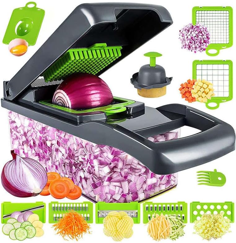 KitchenMaster MultiPro 12 en 1 Cortador de verduras y procesador de alimentos versátil cortador de mandolina de acero inoxidable para cortar en