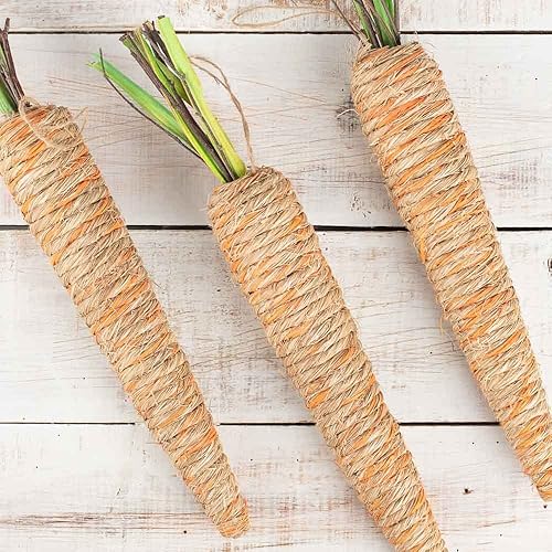 Miniatura 7 de Factory Direct Craft Grupo de 3 zanahorias artificiales colgantes envueltas en yute para decoración de primavera y exhibiciones de Pascua, 19