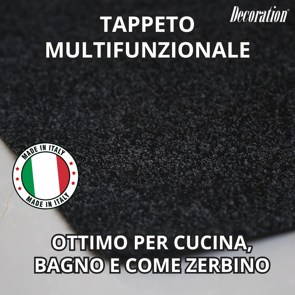 Decoration Antracite - Tappeto Passatoia Antiscivolo Lungo (300x67 cm) Tappetino in Moquette Facilmente Lavabile, Ideale per Passatoia Cucina, Passatoie o Lavello Bagno, Corridoio - Made in Italy