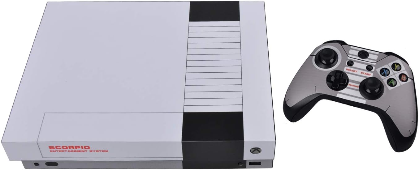 eXtremeRate 8-bit NES Skin Stickers for Xbox One X Console Controller with 2 Pcs Home Button Decals