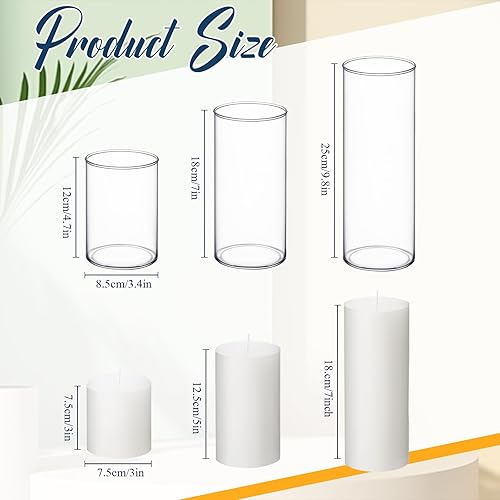 Miniatura 2 de Shihanee Juego de 3 velas de pilar blancas y 3 portavelas cilíndricos de vidrio para velas delgadas, centros de mesa de boda, día de San Valentín