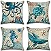 SHANMEI Lot de 4 housses de coussin imprimées décoratives, motif carré, housses de coussin série de vie marine pour canapé, voiture, lit 45 x 45 cm