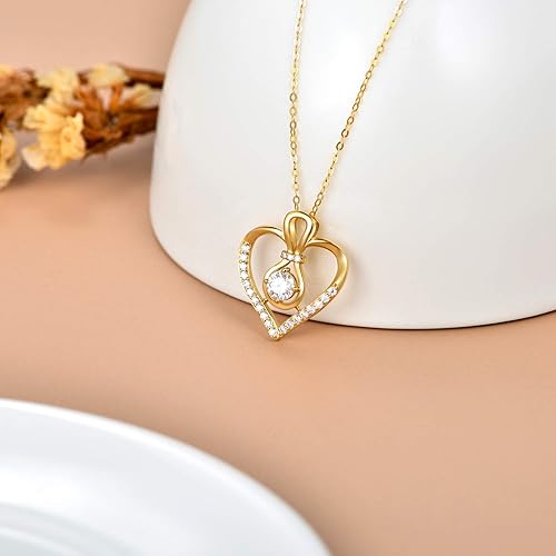 Miniatura 3 de SISGEM Collar de corazón de oro macizo de 14 quilates para mujer, oro amarillo de 0.55 quilates (CTTW), collar con dije de corazón infinito