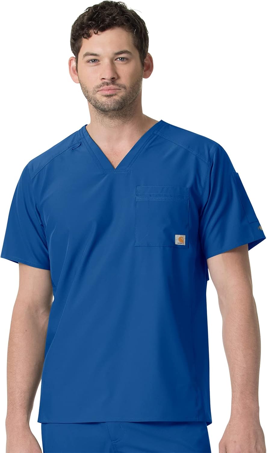 Carhartt Scrubs C15106 Men's Force® Modern Fit Twill Chest Pocket Top Small Royal Blue