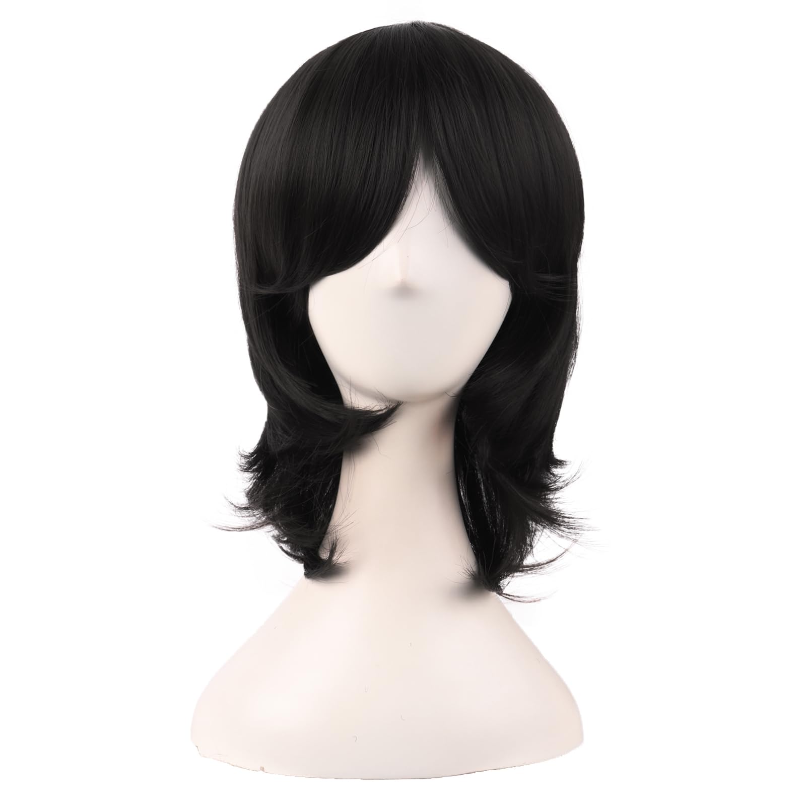 16 Inch/40 cm Short Side Bangs Synthetic Fiber Cosplay Layered Wig (Black)