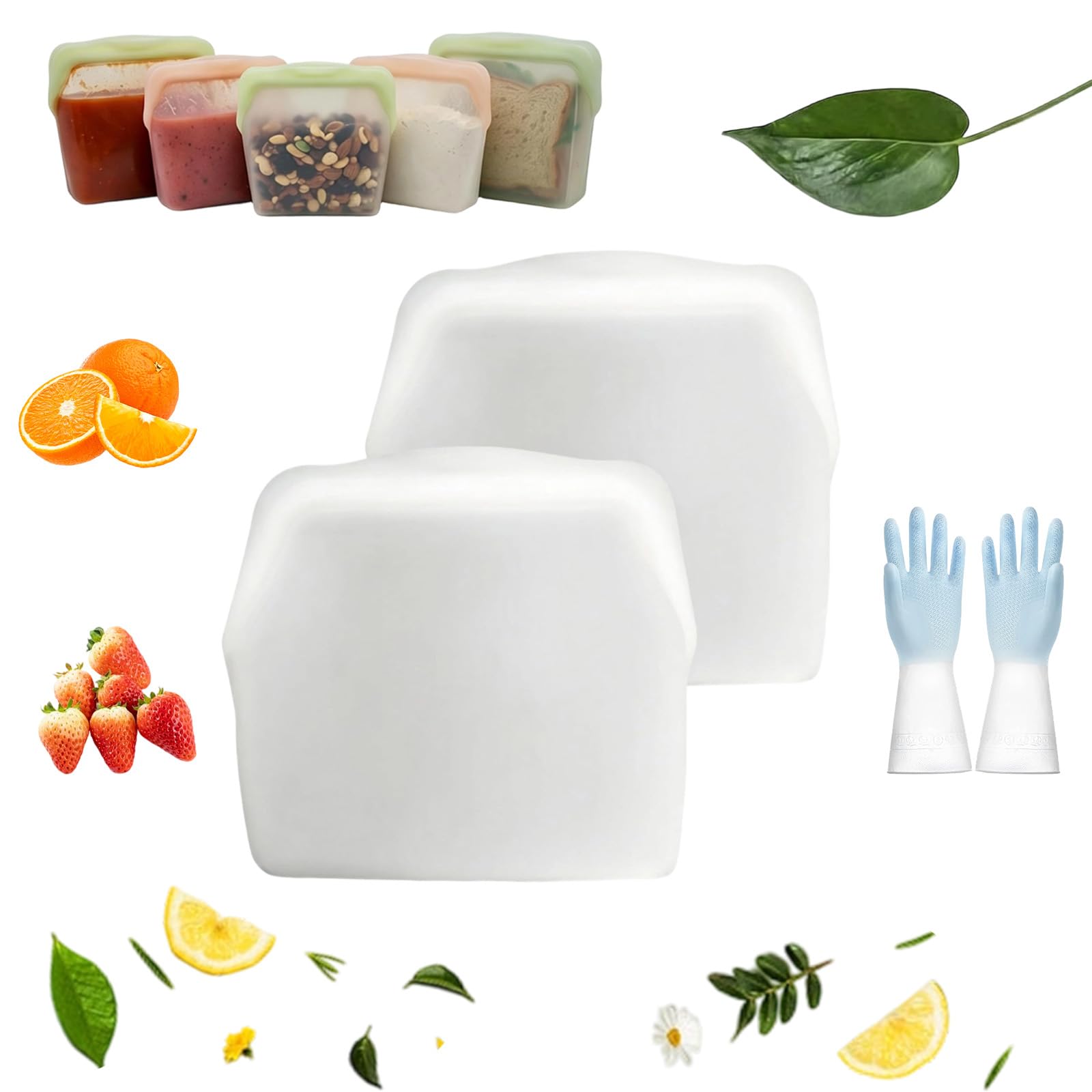 Original Premium Silicone Storage, Reusable Silicone Food Storage Bags, Leak-Proof Upright Freezer Bags, Odor-Proof, High-Temperature Resistant, Microwave and Dishwasher Safe (2E)