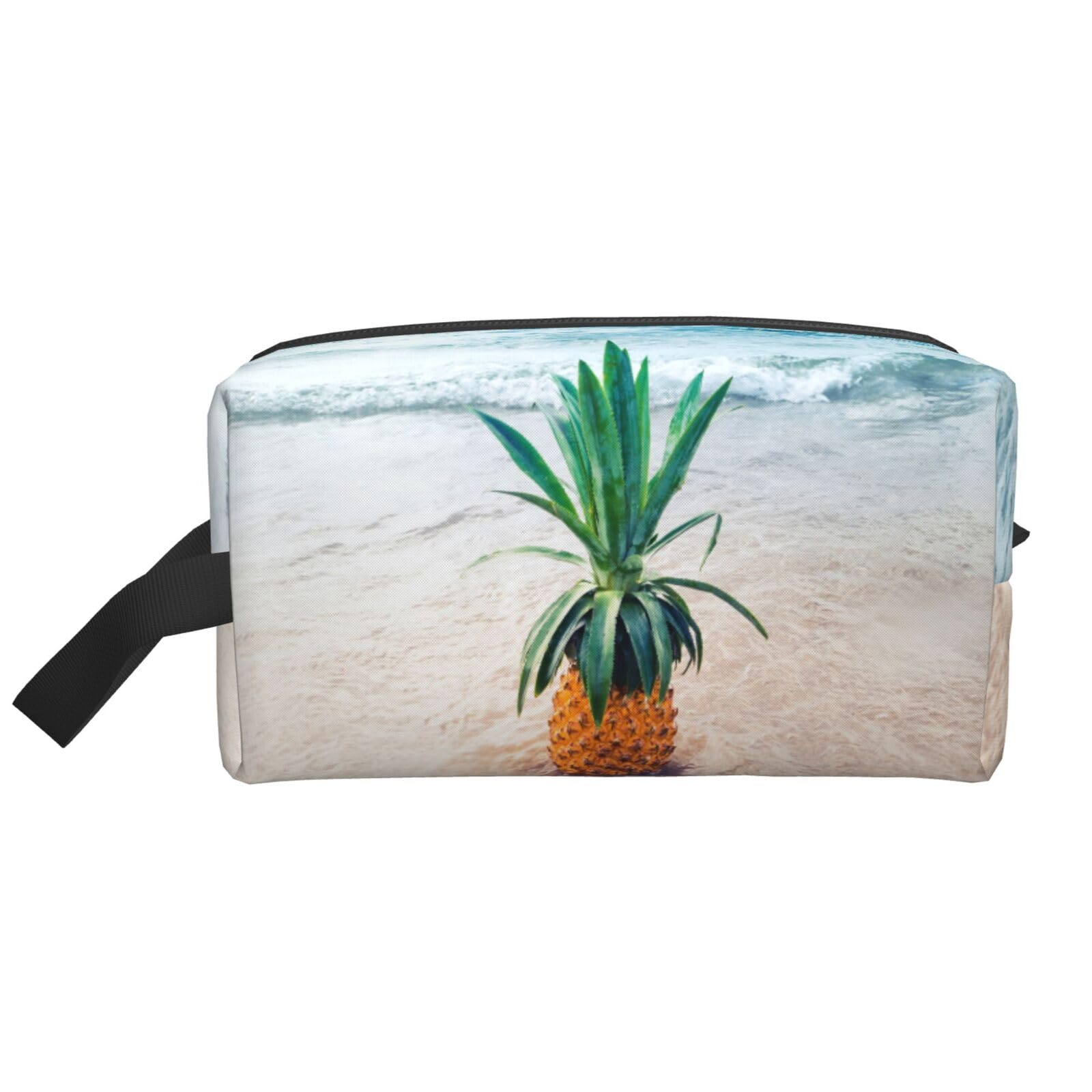 Ercgad Unisex White Pineapple By The Sea Print Large Capacity Travel Toiletry Bag Cosmetic Pouch Daily Storage Makeup Case