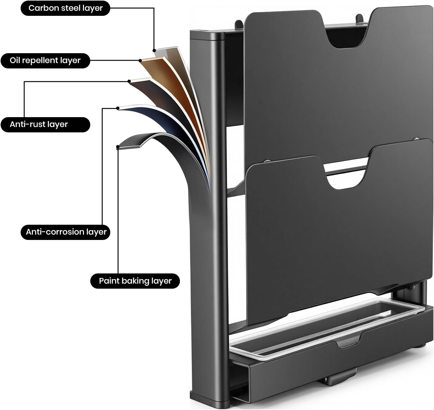 Wall Mounted Foldable Pot Lid Organizer, No-Drill Suction Cup Pot Lid Holder, Lid Organizer with Drainage Holes & Water Tray, Rust-Resistant Aluminum for Kitchen（Gray