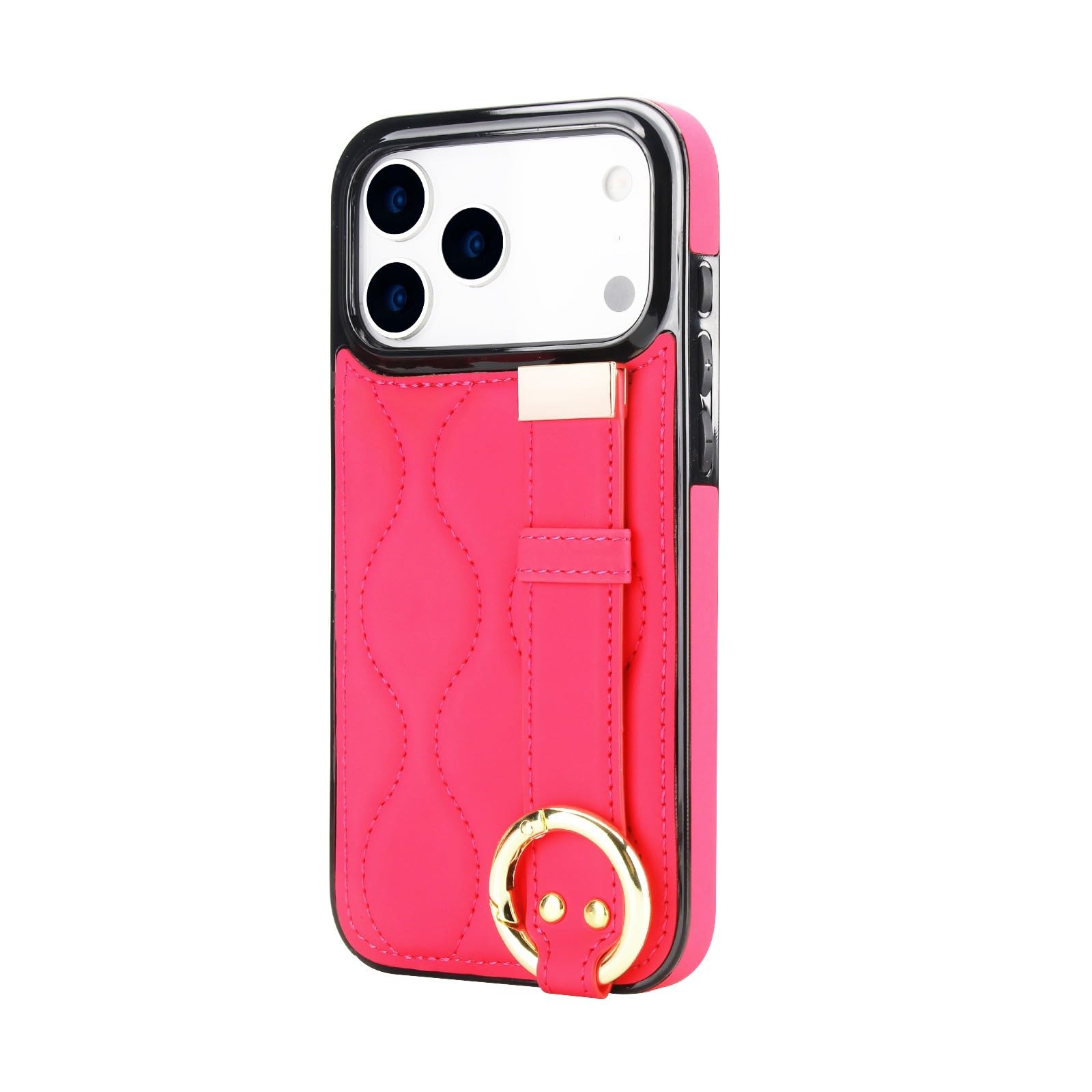 Coque iPhone 17 Pro rose silicone rigide sangle anti-chute et glisse - 8